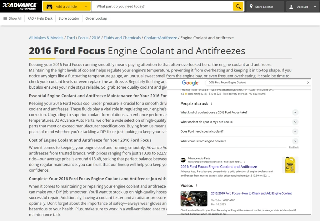 AAP AI enhanced content example with Google SERP